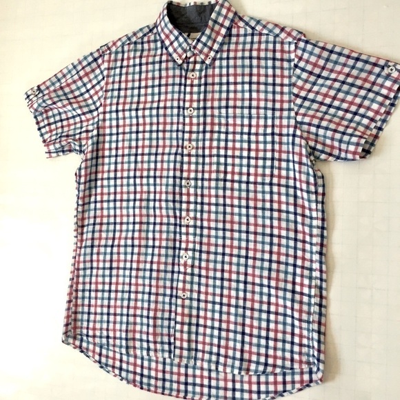 Dressmann Plaid Linen Blend Short Sleeve Shirt M - Picture 10 of 14